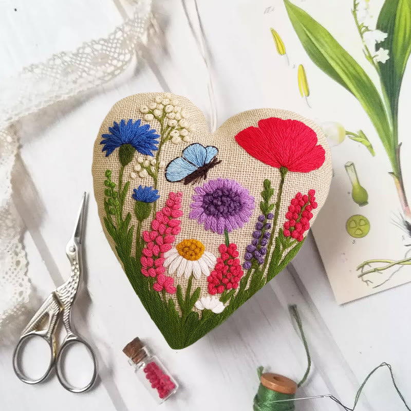 Rubbyoo Heart Embroidery Kit - Spring View | Diy Flower Art | Perfect Handicraft For Her - 6 inches hoop kit - image 0