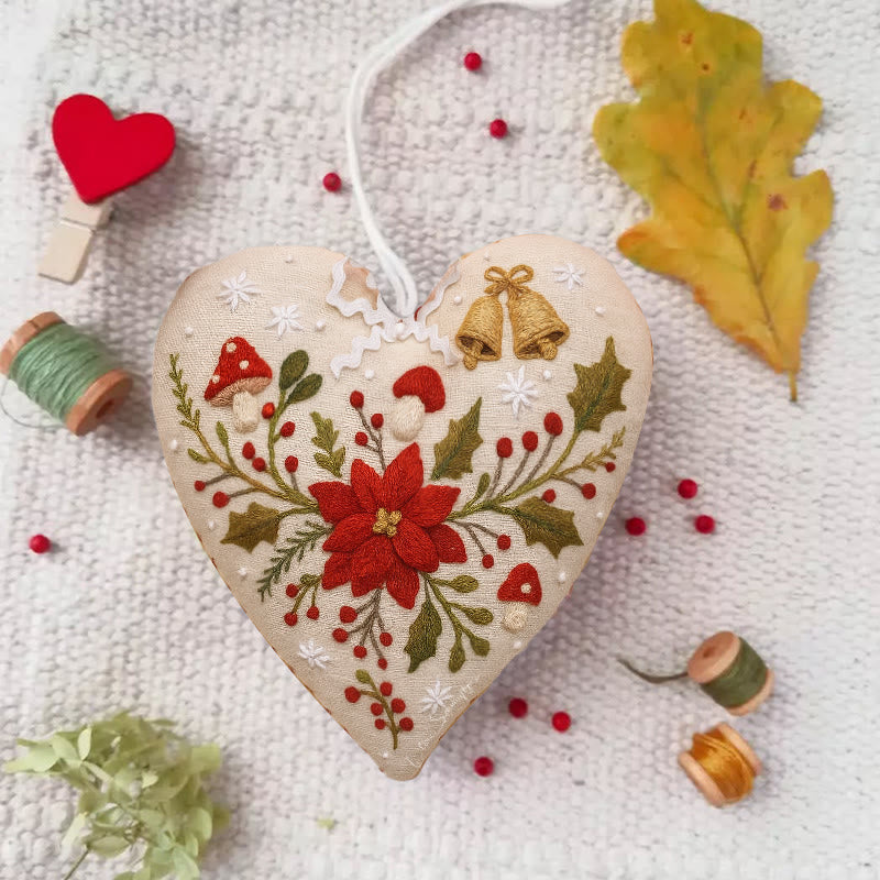Rubbyoo Heart Embroidery Kit - Christmas Poinsettia | Diy Christmas Ornaments | Nice Home Hanging - image 1