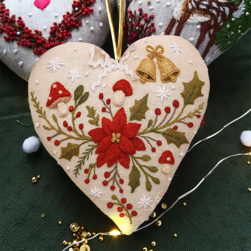 Rubbyoo Heart Embroidery Kit - Christmas Poinsettia | Diy Christmas Ornaments | Nice Home Hanging - image 3