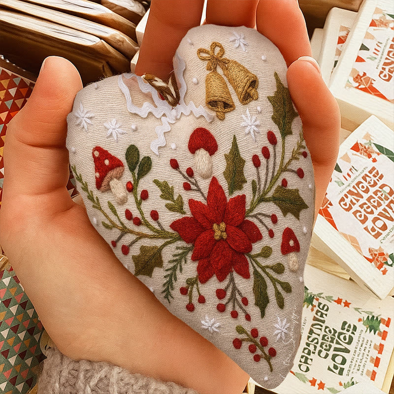 Rubbyoo Heart Embroidery Kit - Christmas Poinsettia | Diy Christmas Ornaments | Nice Home Hanging - image 7