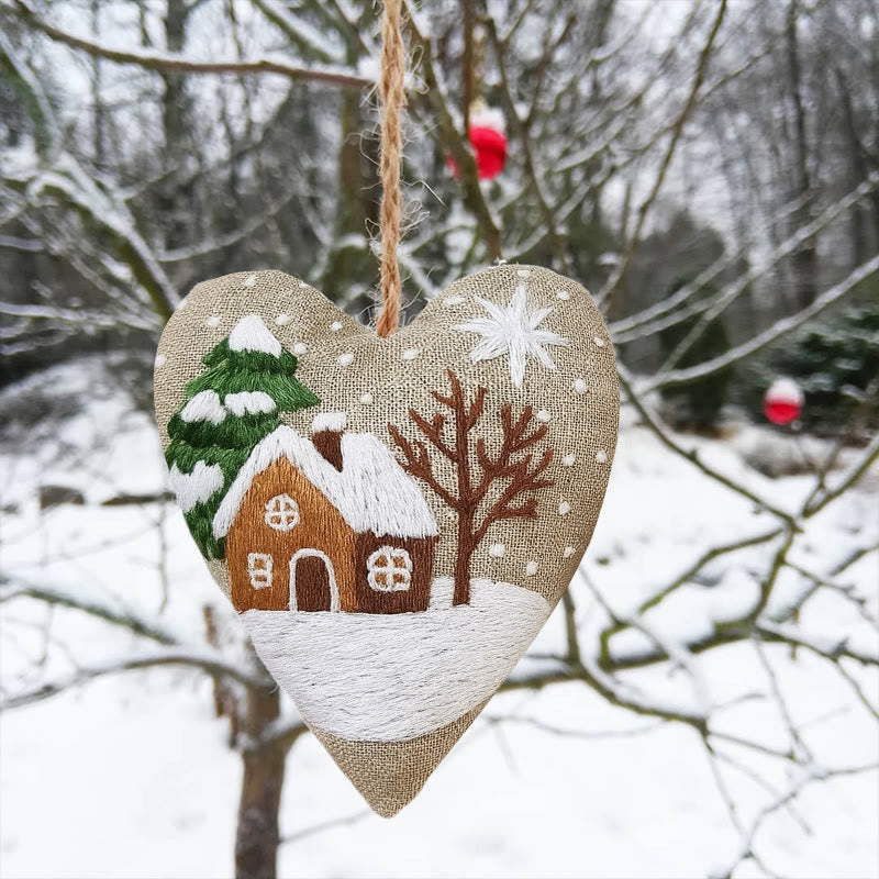 Rubbyoo Heart Embroidery Kit - Snowy House | Christmas Tree Ornament | Diy Handmade Craft - image 2