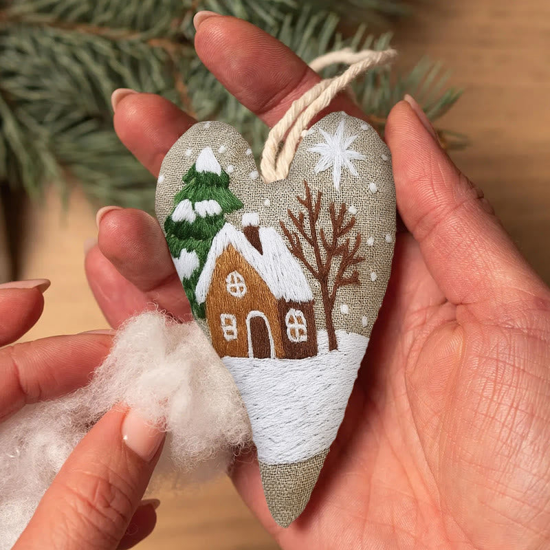 Rubbyoo Heart Embroidery Kit - Snowy House | Christmas Tree Ornament | Diy Handmade Craft - image 7