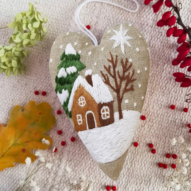 Rubbyoo Heart Embroidery Kit - Snowy House | Christmas Tree Ornament | Diy Handmade Craft - image 5