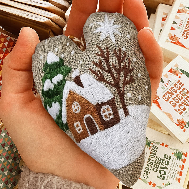Rubbyoo Heart Embroidery Kit - Snowy House | Christmas Tree Ornament | Diy Handmade Craft - image 8