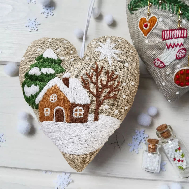 Rubbyoo Heart Embroidery Kit - Snowy House | Christmas Tree Ornament | Diy Handmade Craft - image 4