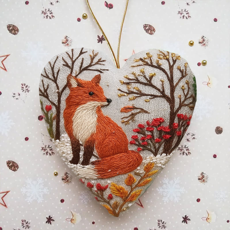 Rubbyoo Heart Embroidery Kit - Winter Fox | Diy Animal Craft | Unique Car Hanging Decor - 6 inches hoop kit - image 1