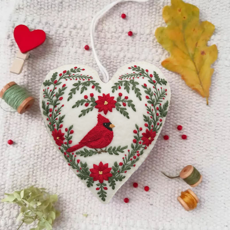 Rubbyoo Heart Embroidery Kit - Red Cardinal | Stunning Bird Craft | Perfect Christmas Hanging  - image 2