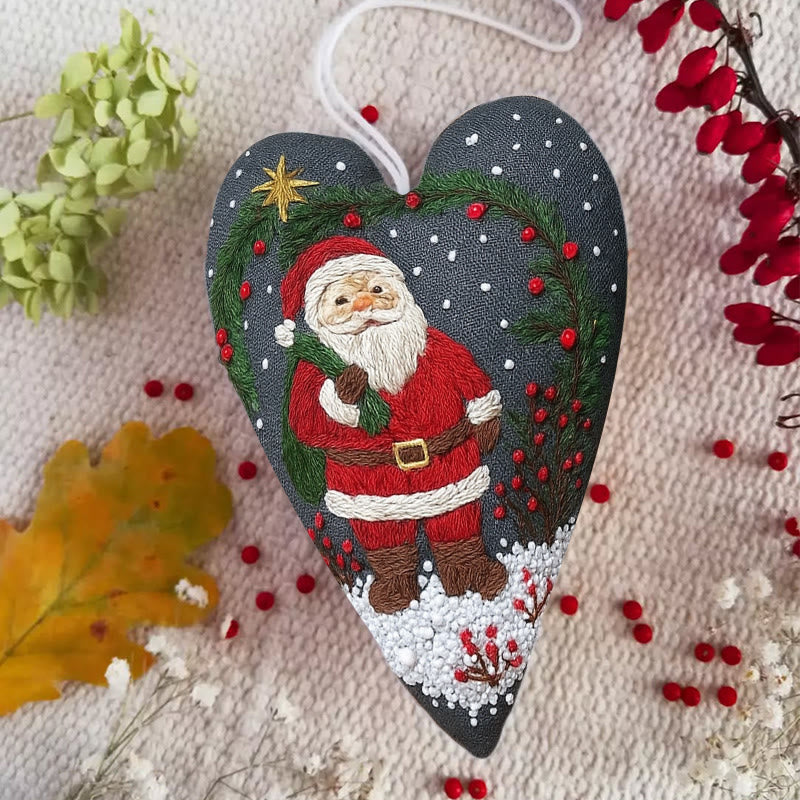 Rubbyoo Heart Embroidery Kit - Santa Claus | Unique Christmas Gift | Diy Hanging Craft  - 6 inches hoop kit - image 0