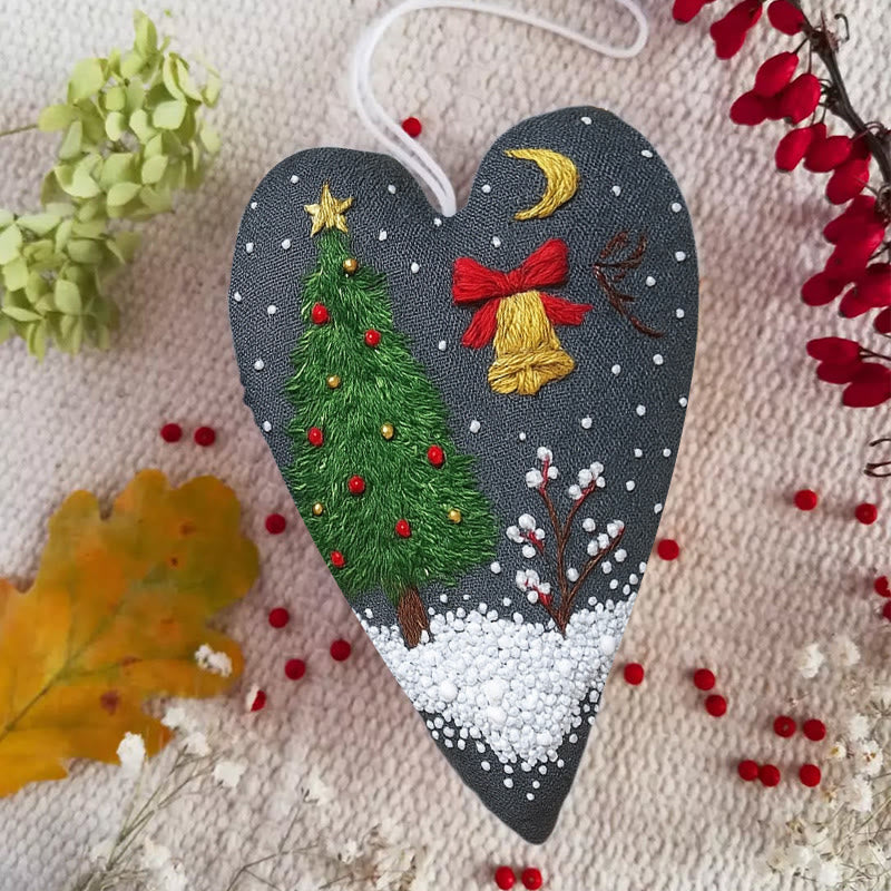Rubbyoo Heart Embroidery Kit - Christmas Night | Diy Holiday Needlepoint | Christmas Home Ornament - 6 inches hoop kit - image 0