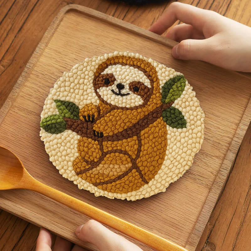 Climbing Sloth Punch Needle Kit - Adorable Animal Craft | Diy Desk Decor - 5 inch Coaster Kit - image 8