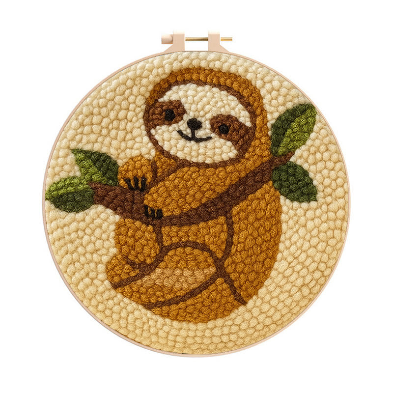 Climbing Sloth Punch Needle Kit - Adorable Animal Craft | Diy Desk Decor - 8 inch Hoop Kit - image 0