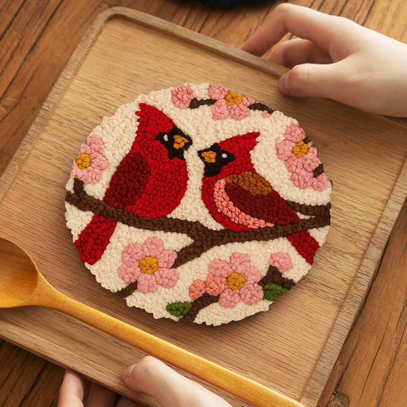  Romantic Cardinals Punch Needle Kit - Unique Birds Decoration | Perfect Handicraft For Lover - 5 inch Coaster Kit - image 9