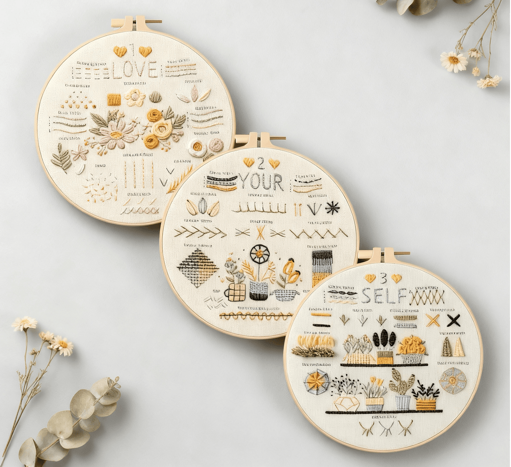 Rubbyoo 3-piece Embroidery Starter Kit - Love Your Self Needlepoint | Floral And Botanical Set | 3 Level Stitch Practice - image 0