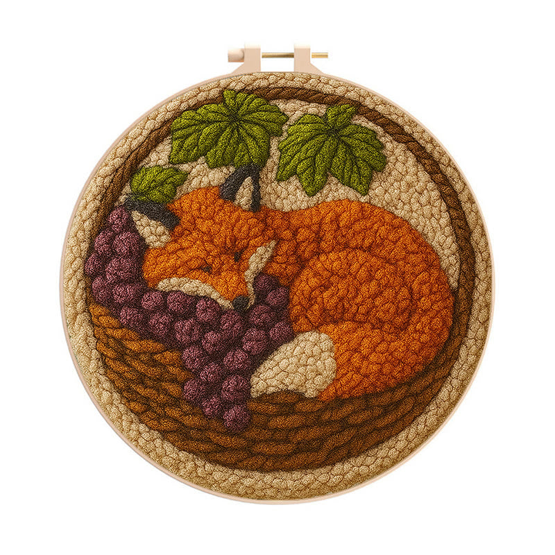 Sleeping Fox Punch Needle Kit - Diy Animal Coaster | Perfect For Home Decor - 8 inch Hoop Kit - image 0