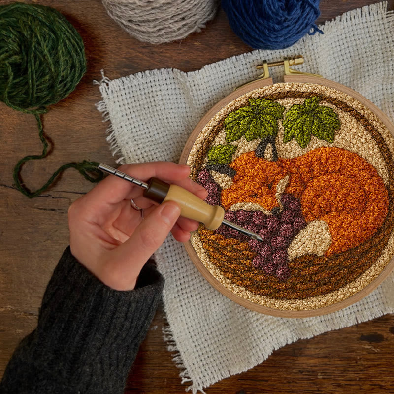 Sleeping Fox Punch Needle Kit - Diy Animal Coaster | Perfect For Home Decor - image 1
