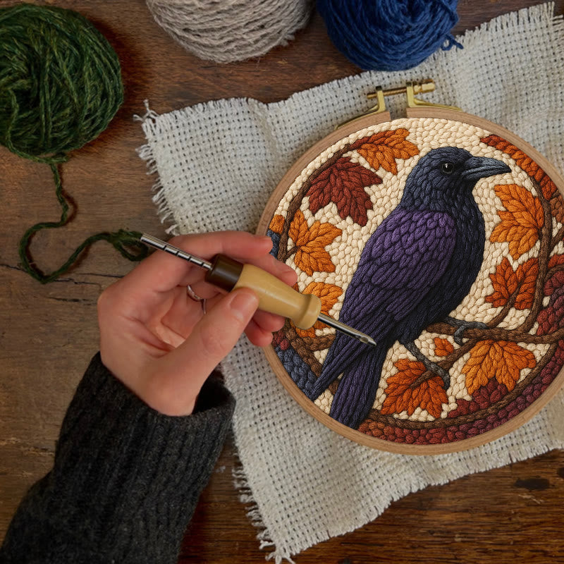 Autumn Raven Punch Needle Kit - Diy Holiday Ornament | Handmade Craft For Bird Lover  - image 3