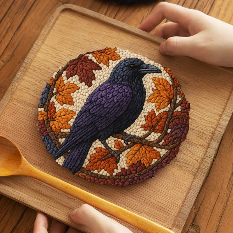 Autumn Raven Punch Needle Kit - Diy Holiday Ornament | Handmade Craft For Bird Lover  - 5 inch Coaster Kit - image 8