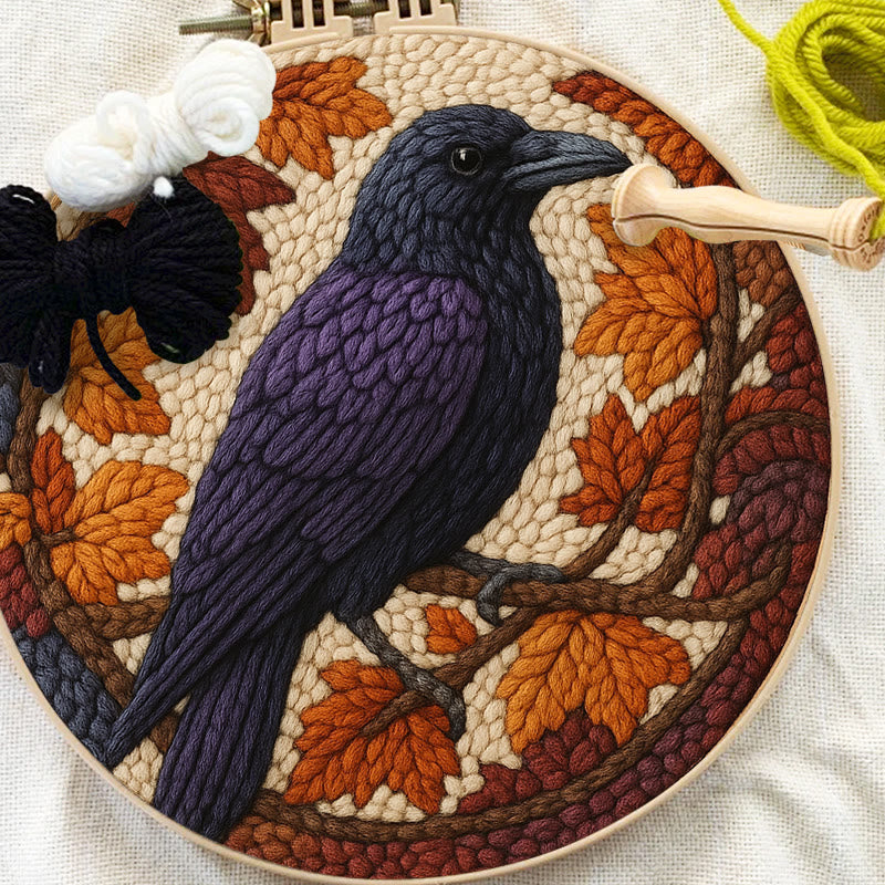 Autumn Raven Punch Needle Kit - Diy Holiday Ornament | Handmade Craft For Bird Lover  - image 5