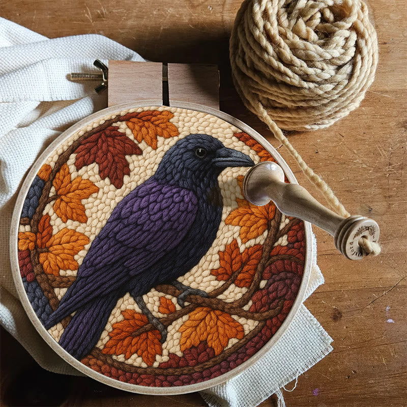 Autumn Raven Punch Needle Kit - Diy Holiday Ornament | Handmade Craft For Bird Lover  - image 2