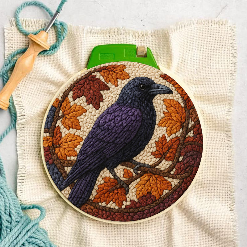 Autumn Raven Punch Needle Kit - Diy Holiday Ornament | Handmade Craft For Bird Lover  - image 6