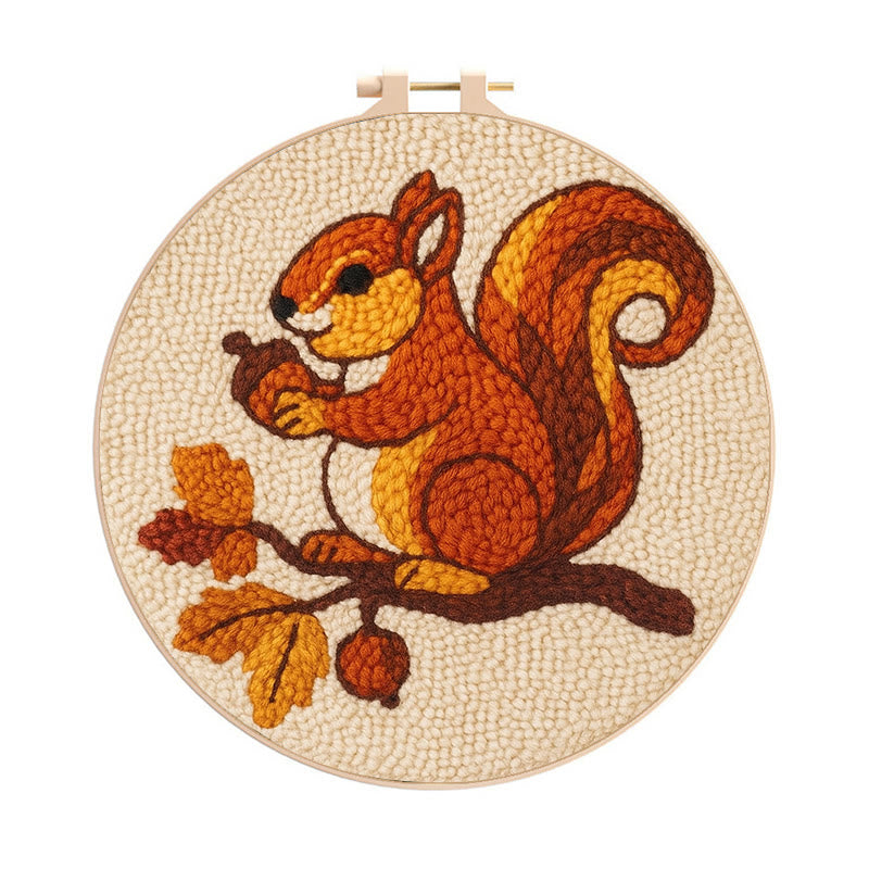  Little Squirrel Punch Needle Kit - Cute Animal Artcraft |  Beginner Handmade Coaster - 8 inch Hoop Kit - image 0