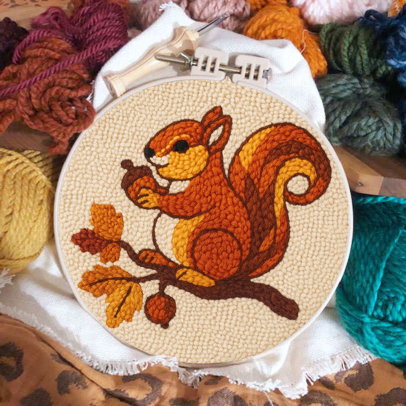  Little Squirrel Punch Needle Kit - Cute Animal Artcraft |  Beginner Handmade Coaster - image 1