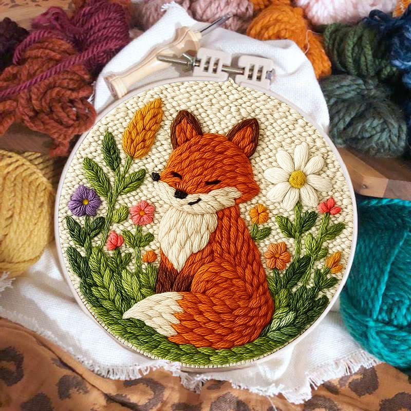 Floral Fox Punch Needle Kit - Lovely Handmade Craft | Perfect For Birthday Gift - image 1