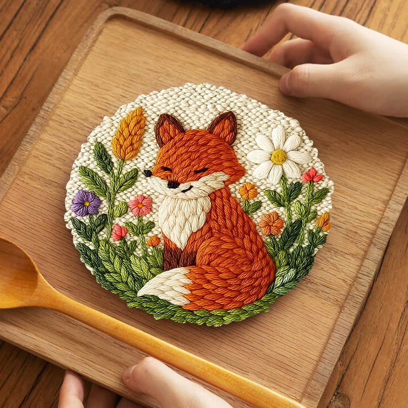 Floral Fox Punch Needle Kit - Lovely Handmade Craft | Perfect For Birthday Gift - 5 inch Coaster Kit - image 8