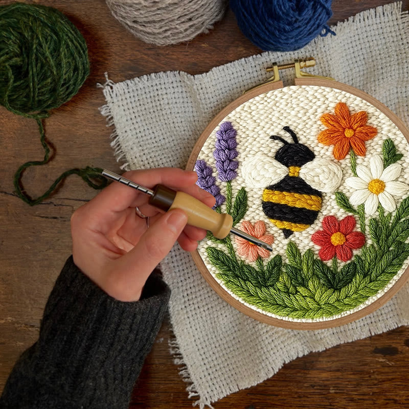 Bee With Flower Punch Needle Kit - Beautiful Decorative Art | Unique Handmade Coaster - image 7