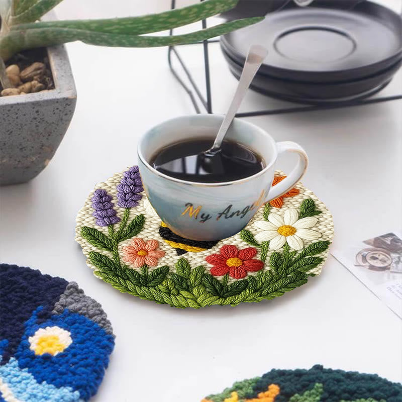 Bee With Flower Punch Needle Kit - Beautiful Decorative Art | Unique Handmade Coaster - image 8