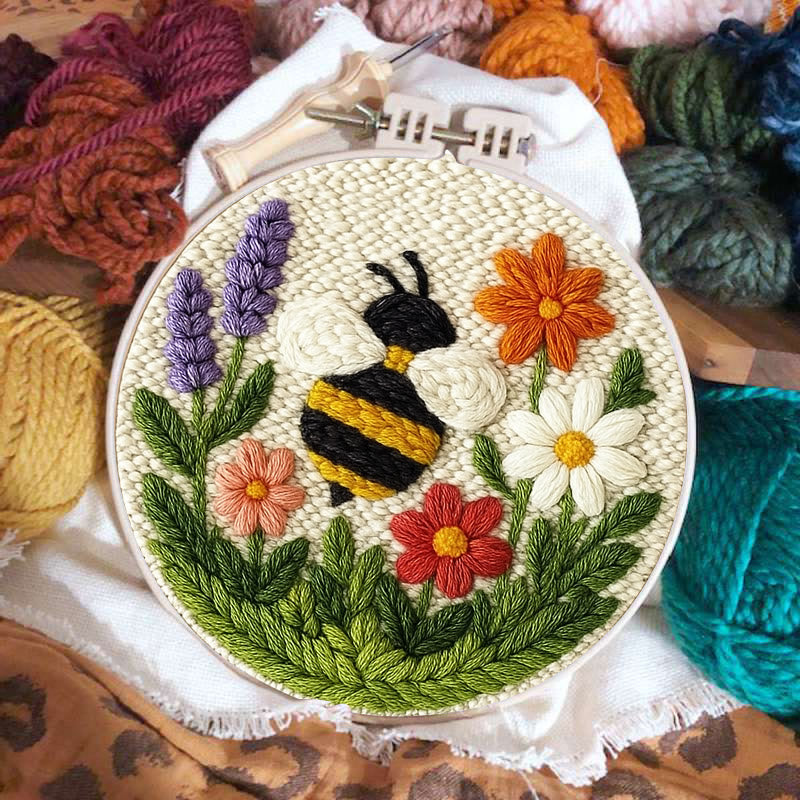 Bee With Flower Punch Needle Kit - Beautiful Decorative Art | Unique Handmade Coaster - image 6