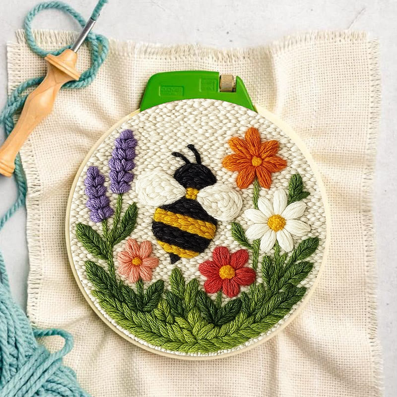 Bee With Flower Punch Needle Kit - Beautiful Decorative Art | Unique Handmade Coaster - image 2