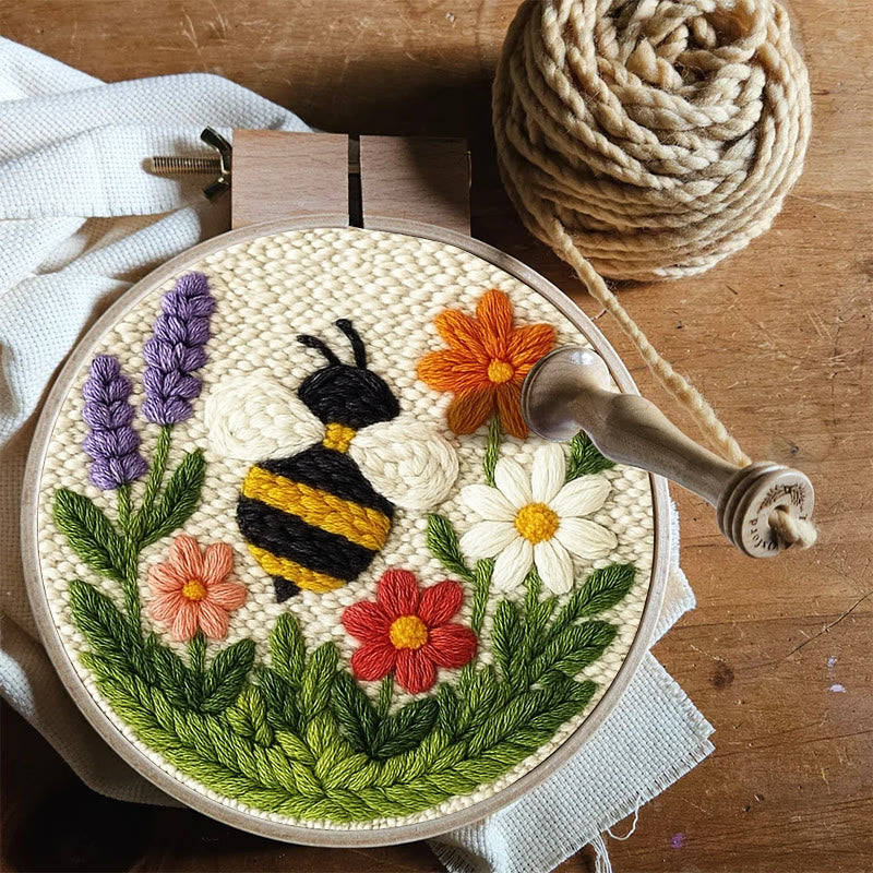 Bee With Flower Punch Needle Kit - Beautiful Decorative Art | Unique Handmade Coaster - image 3
