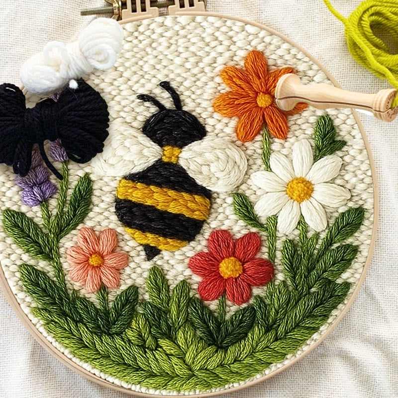 Bee With Flower Punch Needle Kit - Beautiful Decorative Art | Unique Handmade Coaster - image 4
