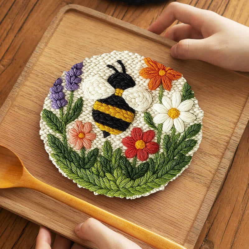 Bee With Flower Punch Needle Kit - Beautiful Decorative Art | Unique Handmade Coaster - 5 inch Coaster Kit - image 9