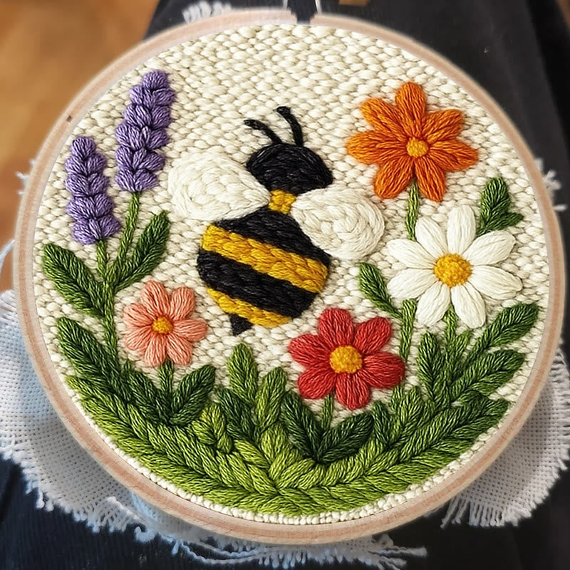 Bee With Flower Punch Needle Kit - Beautiful Decorative Art | Unique Handmade Coaster - image 5