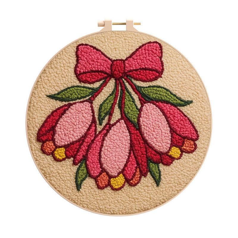 Floral Bow Punch Needle Kit - Personalized Needle Art | Nice Gift For Her  - 8 inch Hoop Kit - image 0