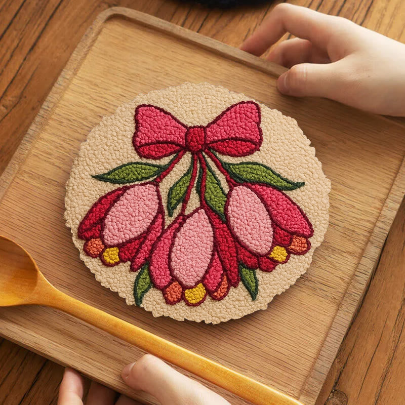 Floral Bow Punch Needle Kit - Personalized Needle Art | Nice Gift For Her  - 5 inch Coaster Kit - image 9