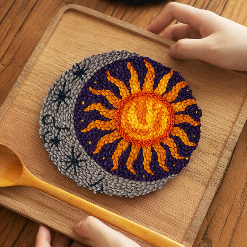  Vibrant Sun Punch Needle Kit - Celestial Handmade Craft | Diy Art For Ornament - 5 inch Coaster Kit - image 8