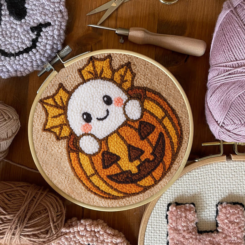 Pumpkin Ghost Punch Needle Kit - Adorable Halloween Craft | Diy Decorative Art - image 9