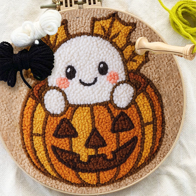 Pumpkin Ghost Punch Needle Kit - Adorable Halloween Craft | Diy Decorative Art - image 5