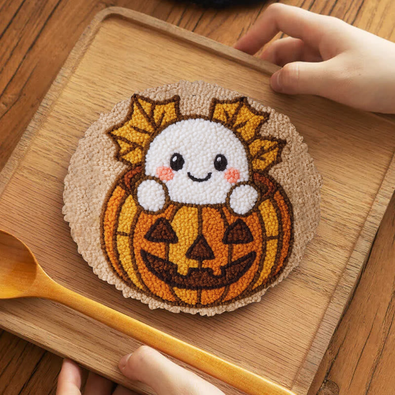 Pumpkin Ghost Punch Needle Kit - Adorable Halloween Craft | Diy Decorative Art - 5 inch Coaster Kit - image 10