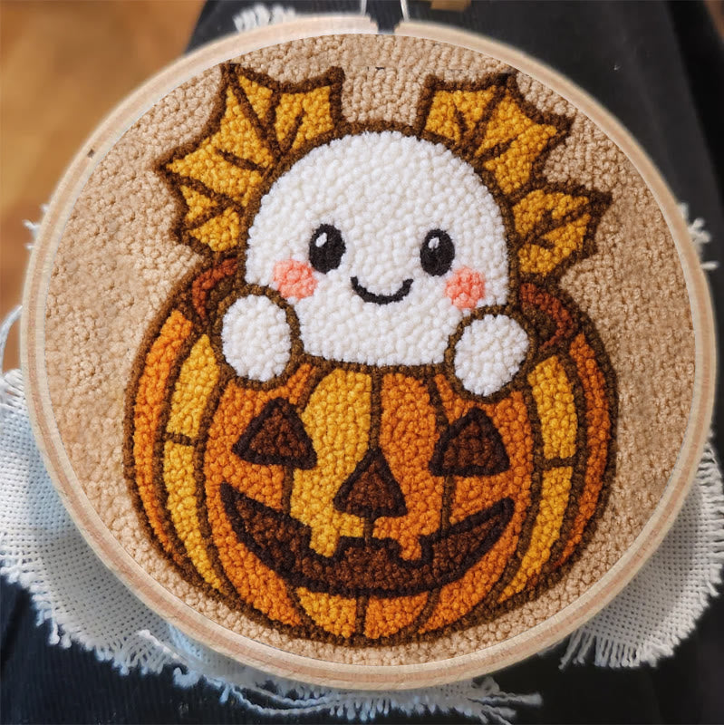 Pumpkin Ghost Punch Needle Kit - Adorable Halloween Craft | Diy Decorative Art - image 2