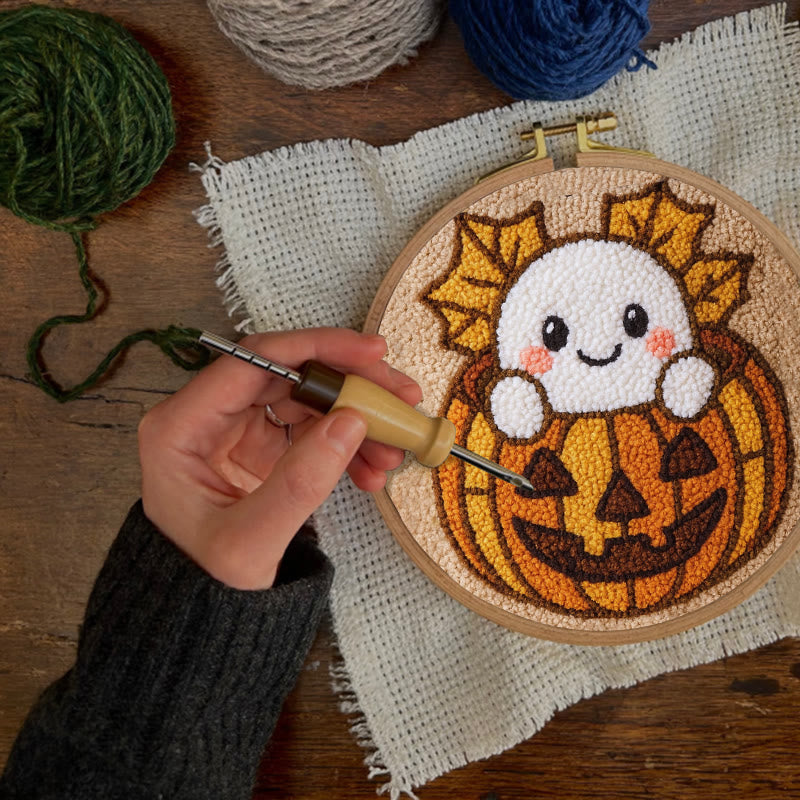 Pumpkin Ghost Punch Needle Kit - Adorable Halloween Craft | Diy Decorative Art - image 8