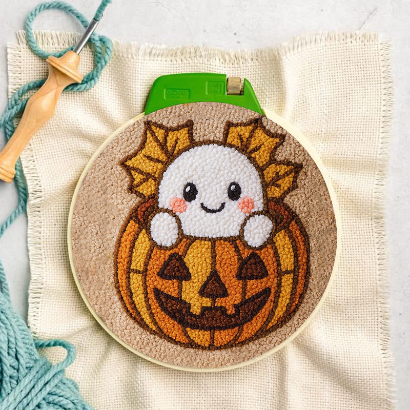 Pumpkin Ghost Punch Needle Kit - Adorable Halloween Craft | Diy Decorative Art - image 6