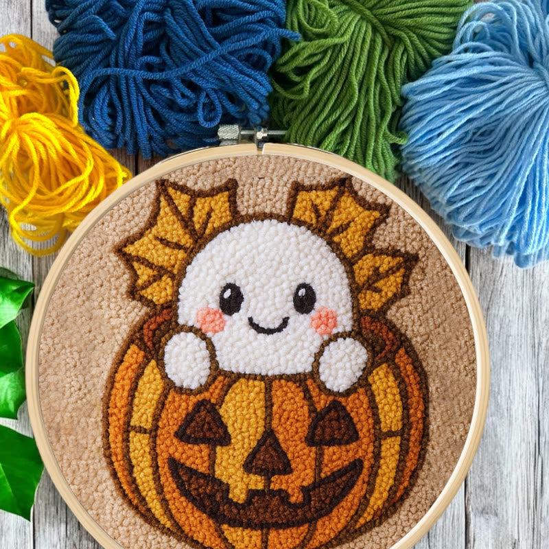 Pumpkin Ghost Punch Needle Kit - Adorable Halloween Craft | Diy Decorative Art - image 3