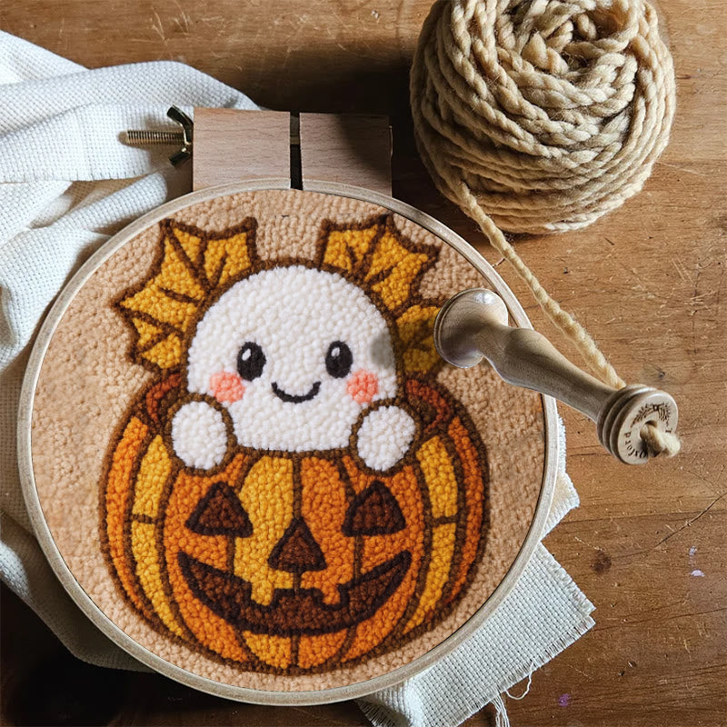 Pumpkin Ghost Punch Needle Kit - Adorable Halloween Craft | Diy Decorative Art - image 4