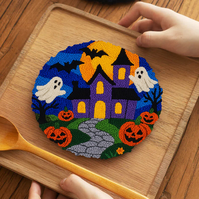 Halloween Night Punch Needle Kit - Spooky Castle Craft | Diy Needle Artwork - 5 inch Coaster Kit - image 11