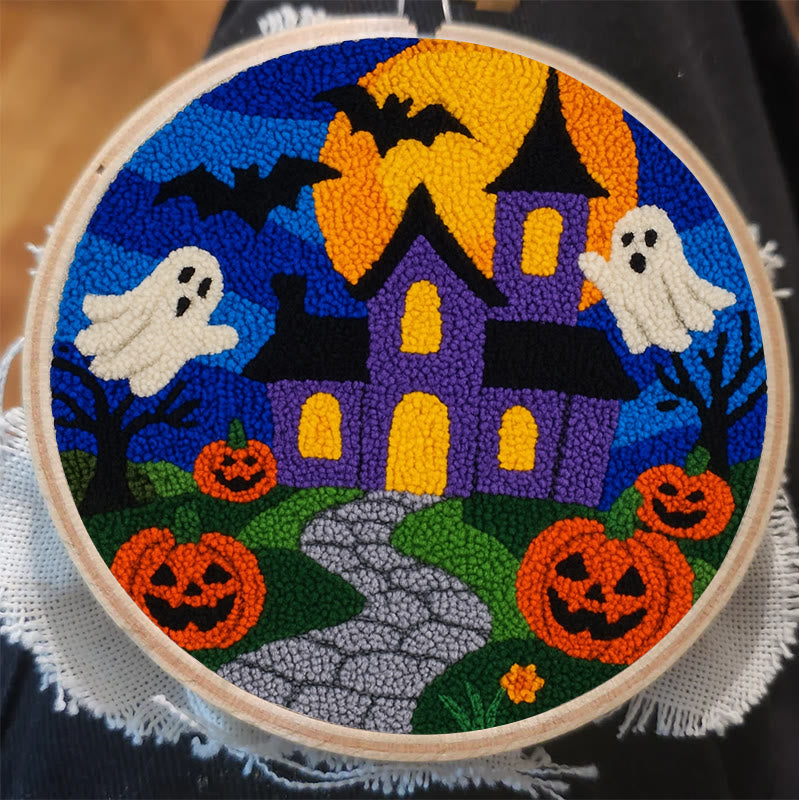 Halloween Night Punch Needle Kit - Spooky Castle Craft | Diy Needle Artwork - image 2