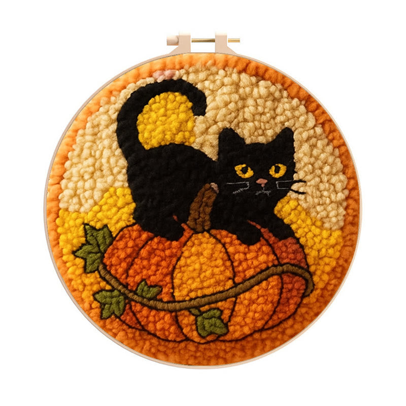 Black Kitten Punch Needle Kit - Cute Animal Craft | Perfect For Halloween Decor - 8 inch Hoop Kit - image 0